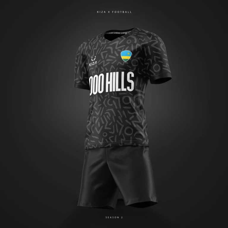 1000 HILLS BLACK FORM football jersey by KIZA in studio view