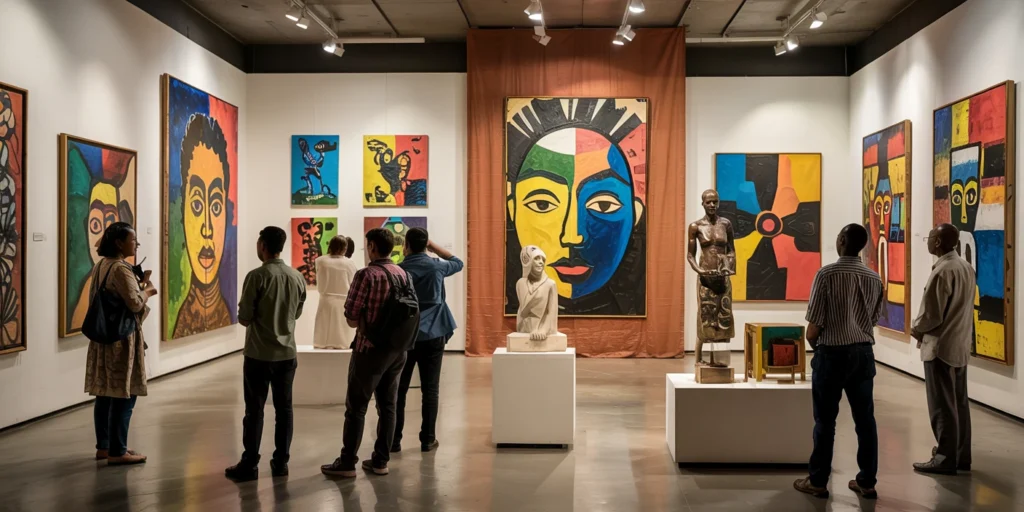 rwanda-contemporary-art-gallery-exhibit Contemporary art exhibit in Kigali with Rwandan cultural themes