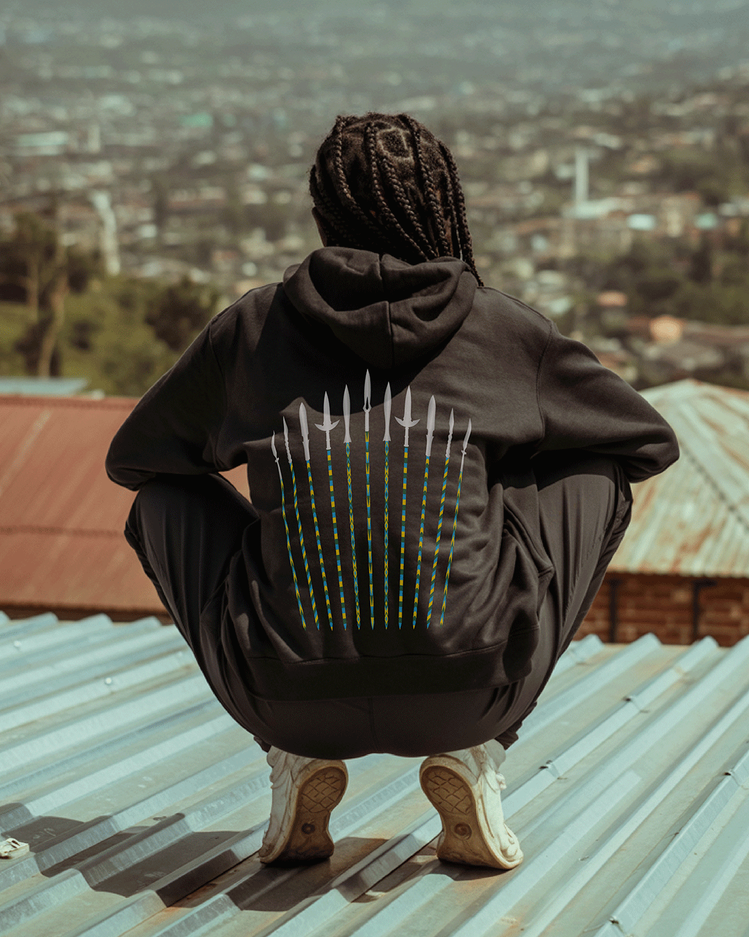 KIZA horn logo From The Hills text on premium Rwandan fashion hoodie